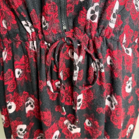Torrid Skulls And Roses Waist Tie Roll Tab Sleeve Midi Dress Size 1X - Picture 11 of 14